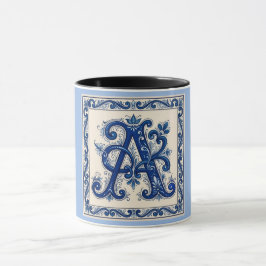 Rosemaling Monogram Prussian Blue マグカップ