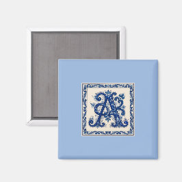 Rosemaling Monogram Prussian Blue マグネット
