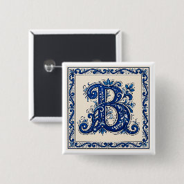Rosemaling Monogram-Prussian Blue 缶バッジ