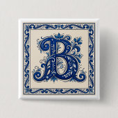 Rosemaling Monogram-Prussian Blue 缶バッジ (正面)