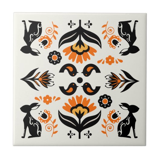 Rosemaling Norwegian Folk Art タイル (正面)