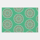 Rosemaling vintage ornaments mandala in teal  ラッピングペーパーシート (正面3)