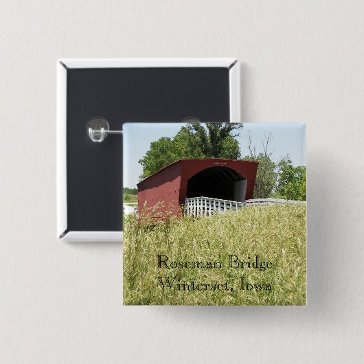 Roseman橋Winterset、アイオワ 缶バッジ (正面&裏面)