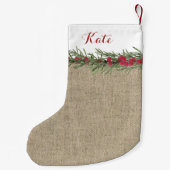 Rosemaryと素朴Beresの水彩をBurlapで スモールクリスマスストッキング (裏面)