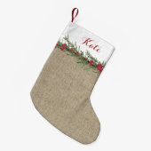 Rosemaryと素朴Beresの水彩をBurlapで スモールクリスマスストッキング (正面 (吊り時))