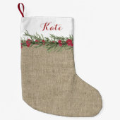 Rosemaryと素朴Beresの水彩をBurlapで スモールクリスマスストッキング (正面)