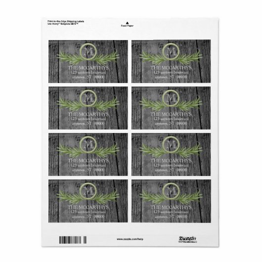 Rosemary and Rustic Wood Wedding Monogram ラベル (フルシート)