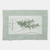 Rosemary Herb Kitchen Towel – Green Gingham Border キッチンタオル (横)