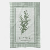 Rosemary Herb Kitchen Towel – Green Gingham Border キッチンタオル (縦)