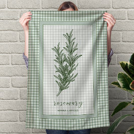 Rosemary Herb Kitchen Towel – Green Gingham Border キッチンタオル