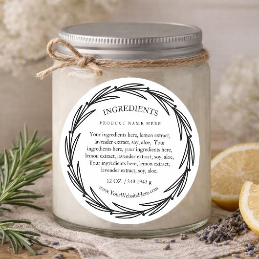 Rosemary Wreath Ingredients Product Label Stickers ラウンドシール