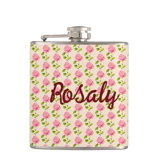 Rosen Muster rosa pink フラスク (正面)