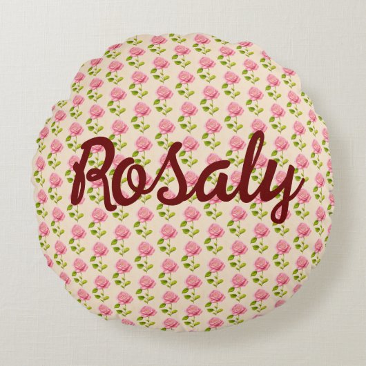 Rosen Muster rosa pink ラウンドクッション (正面)