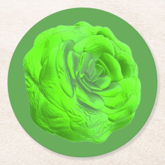 Rosenblüte in Grün, 3D-Optik - ラウンドペーパーコースター (正面)