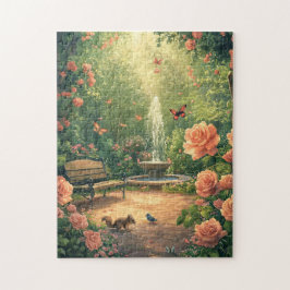 Rosengarten mit Springbrunnen im Sommer ジグソーパズル