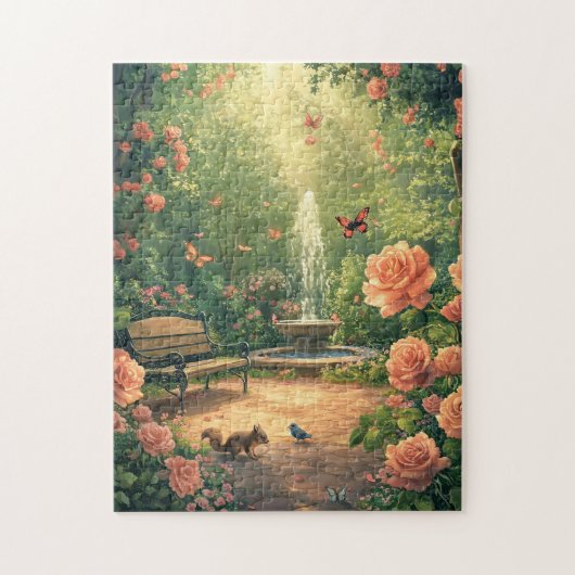 Rosengarten mit Springbrunnen im Sommer ジグソーパズル (縦)
