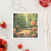 Rosengarten mit Springbrunnen mit Schmetterling スタンダードカクテルナプキン (インサイチュ)