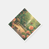 Rosengarten mit Springbrunnen mit Schmetterling スタンダードカクテルナプキン (角)