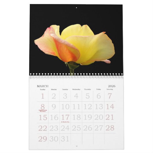 Roses 2018 Custom Calendar カレンダー (3月 2026)