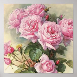Roses and Bumblebees Paul de Longpre Fine Art ポスター