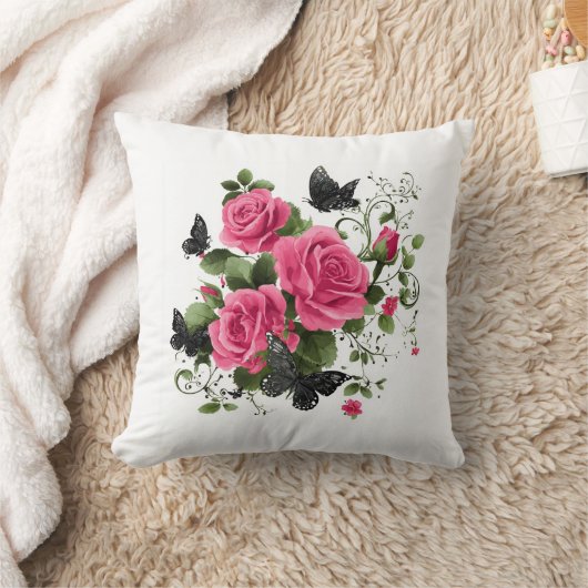 Roses and Butterflies クッション (ブランケット)