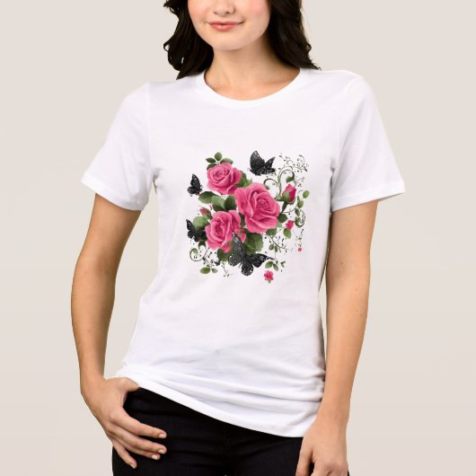Roses and Butterflies, Colorful Design, トライブレンドTシャツ (正面)
