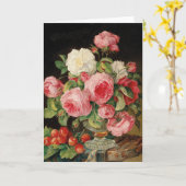 Roses and cherries oil painting カード (黄色い花)