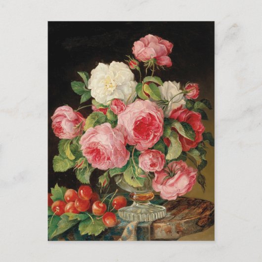 Roses and cherries oil painting ポストカード (正面)