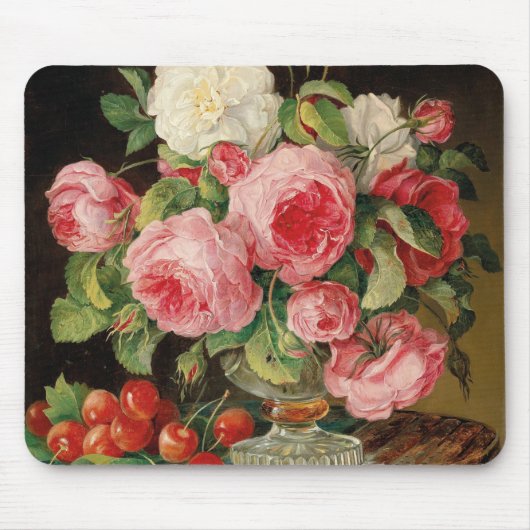 Roses and cherries oil painting マウスパッド (正面)