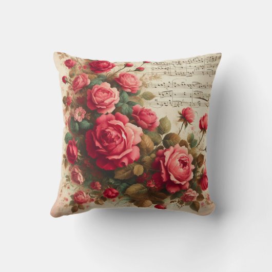Roses and Music Notes Throw Pillow,  クッション (裏面)