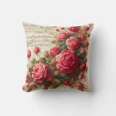 Roses and Music Notes Throw Pillow,  クッション (正面)