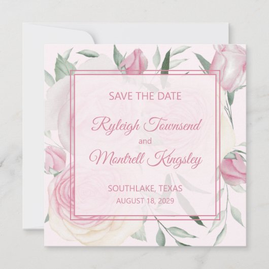 Roses and Shades of Pink Save The Date Card セーブザデート (正面)