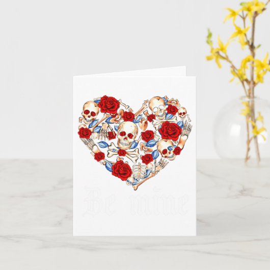 Roses And Skulls Heart Gothic Style Valentine Be M カード (黄色い花)