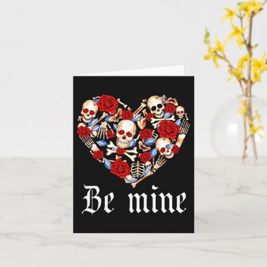 Roses And Skulls Heart Gothic Style Valentine Be M カード (黄色い花)