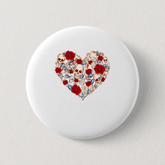 Roses And Skulls Heart Gothic Style Valentine Be M 缶バッジ (正面)