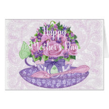 Roses and Violets Teacup Card