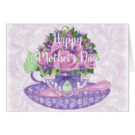 Roses and Violets Teacup Card