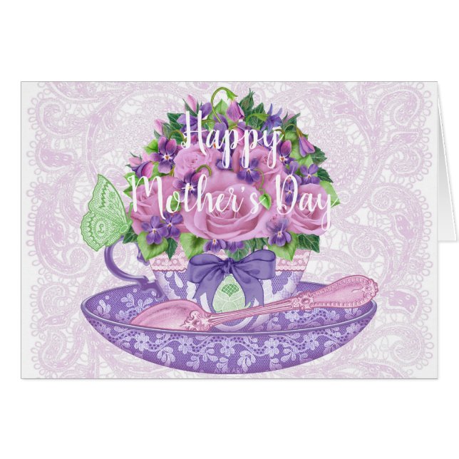 Roses and Violets Teacup Card (正面横)