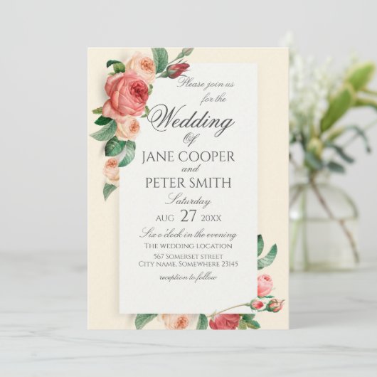 Roses bouquet floral Wedding Invitation 招待状 (スタンド正面)