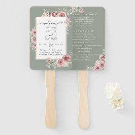 Roses Floral Elegant Sage Green Wedding Program ハンドファン