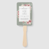 Roses Floral Elegant Sage Green Wedding Program ハンドファン (正面)