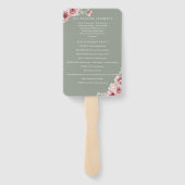 Roses Floral Elegant Sage Green Wedding Program ハンドファン (裏面)