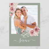 Roses Floral Sage Green Photo Table Number 招待状 (正面)