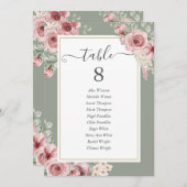 Roses Floral Sage Green Table Number 案内状 (正面/裏面)