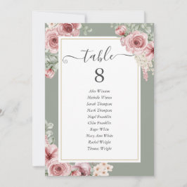 Roses Floral Sage Green Table Number 案内状