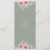 Roses Floral Sage Green Wedding Dinner メニュー (裏面)