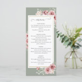 Roses Floral Sage Green Wedding Dinner メニュー (スタンド正面)