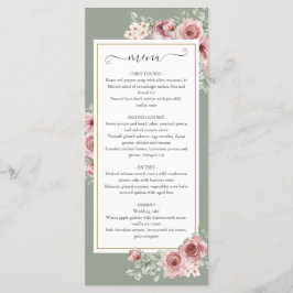Roses Floral Sage Green Wedding Dinner メニュー