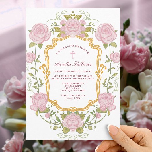 Roses Frame Baptism Invitation 招待状