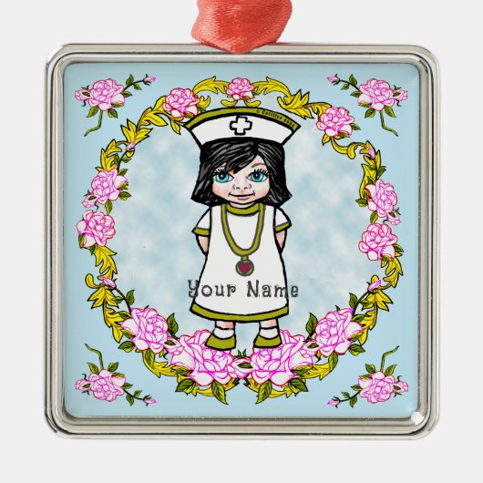 Roses Girl Nurse Ceramic Ornament メタルオーナメント (正面)